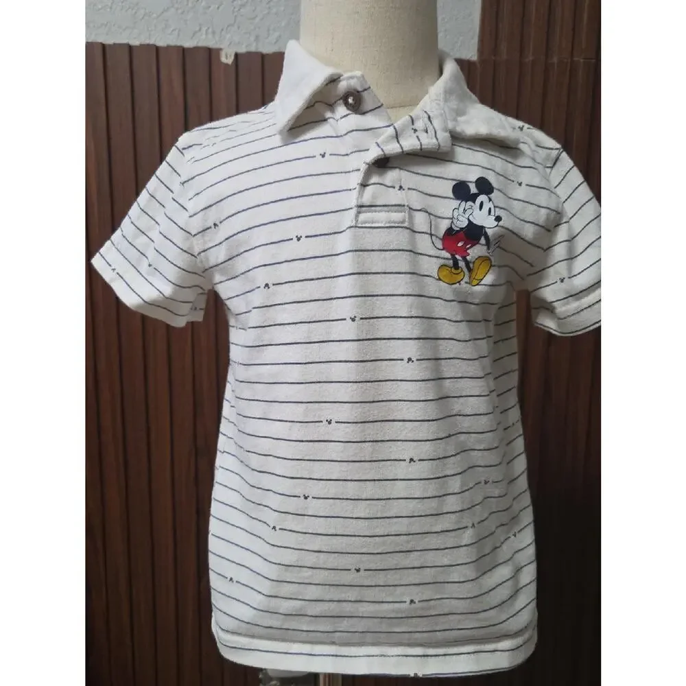 jumping beans White Striped Polo with Mickey Graphic